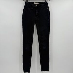 Free People Jeans Women 24 Faded Black Skinny Denim Stretch Mid Rise Grunge Y2K